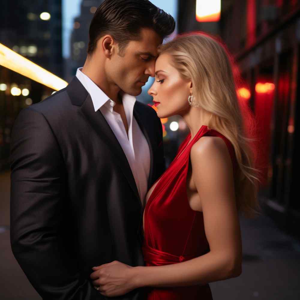 billionaire romance couple embracing on new york city night scene from the novel for 100 days by lara adrian